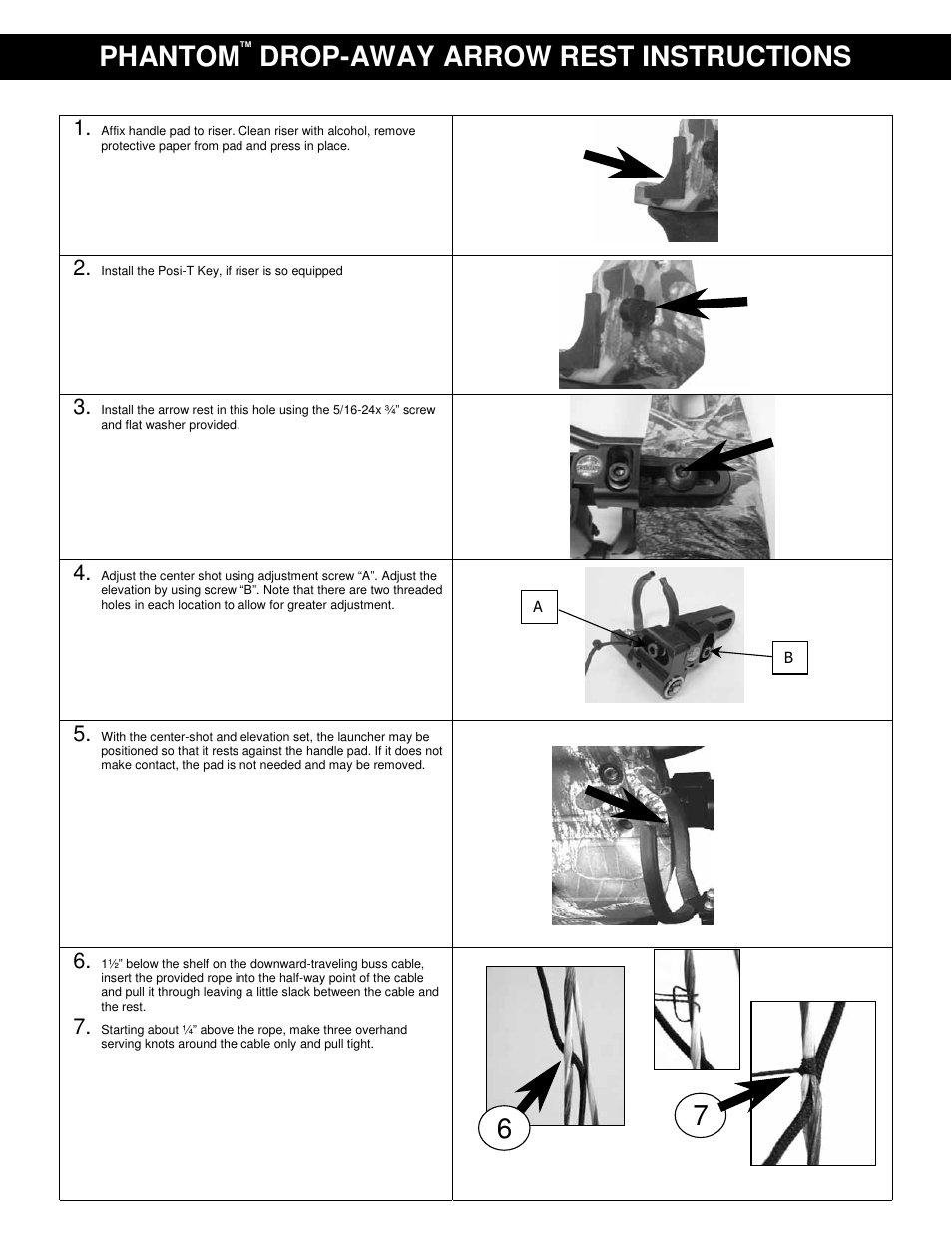 PSE Archery Phantom Arrow Rest User Manual | 2 pages