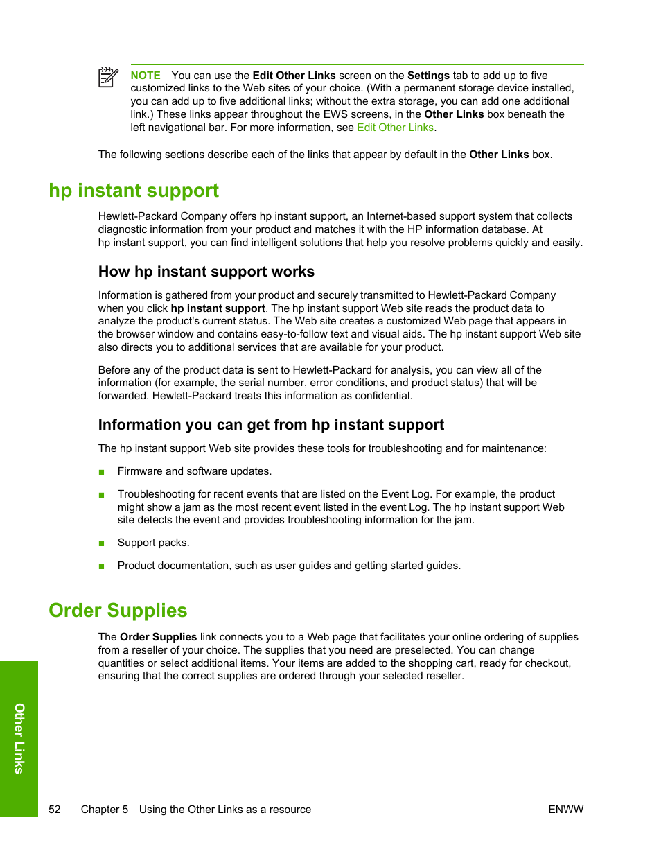 Hp instant support, How hp instant support works, Information you can get from hp instant support | Order supplies | HP LaserJet 4700 User Manual | Page 62 / 68