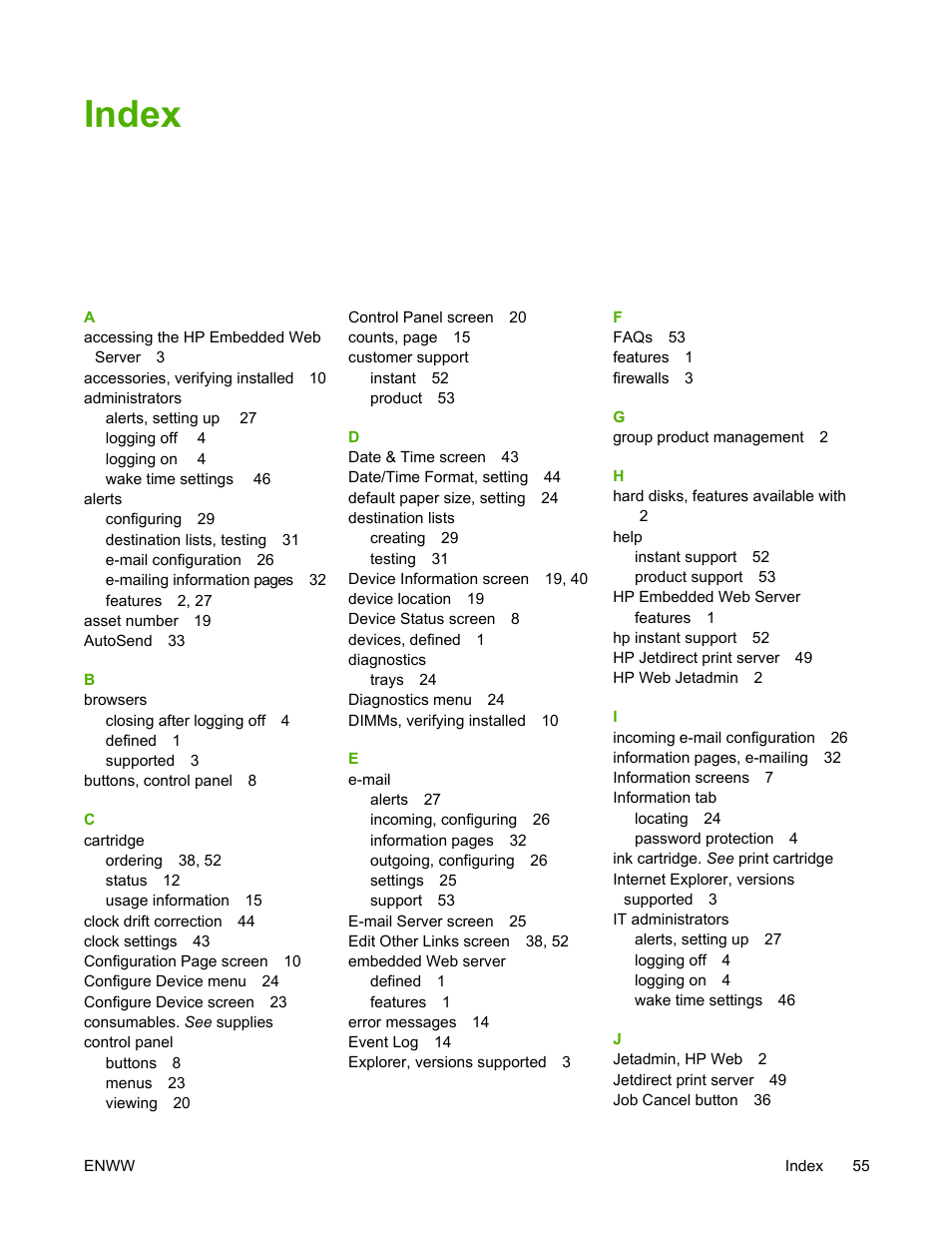 Index | HP LaserJet 4700 User Manual | Page 65 / 68