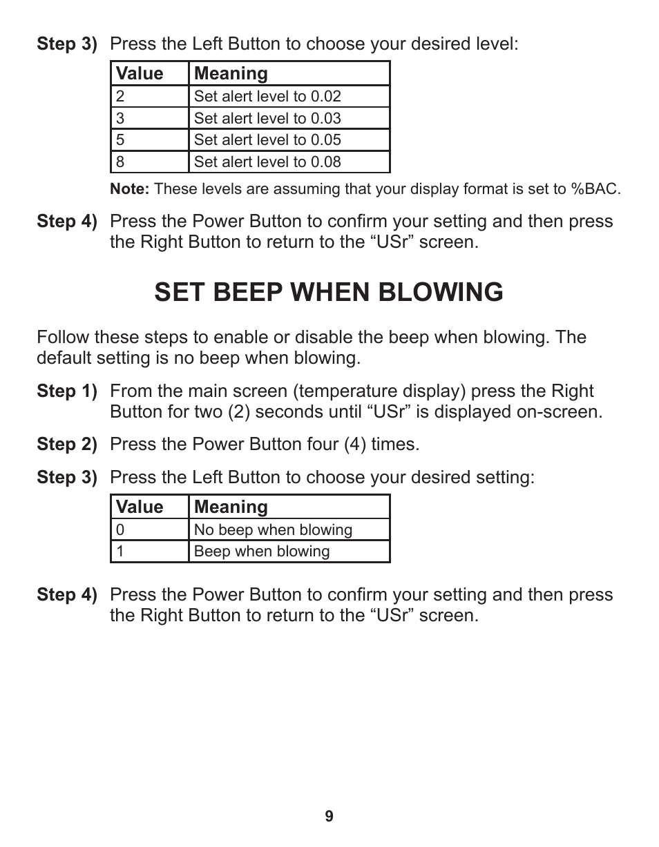 Set beep when blowing | Q3 Innovations AlcoHAWK Beacon User Manual | Page 11 / 20