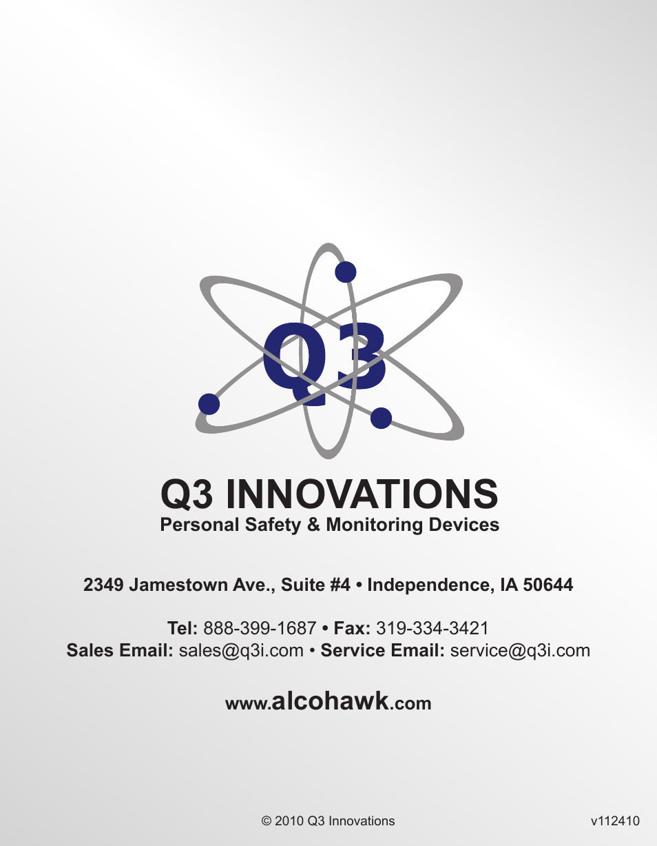 Q3 innovations, Alcohawk | Q3 Innovations AlcoHAWK CA2010 User Manual | Page 16 / 16