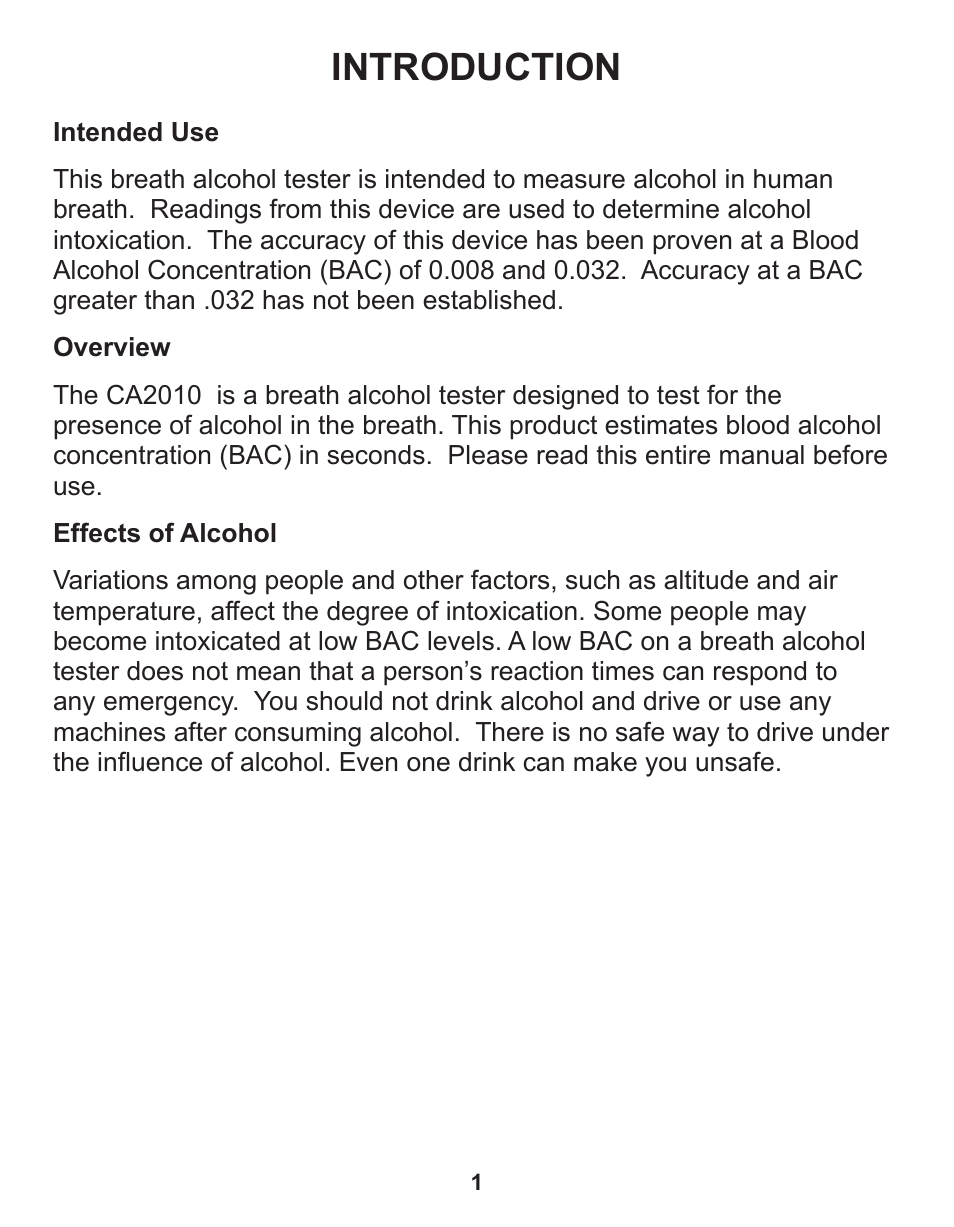 Introduction | Q3 Innovations AlcoHAWK CA2010 User Manual | Page 3 / 16