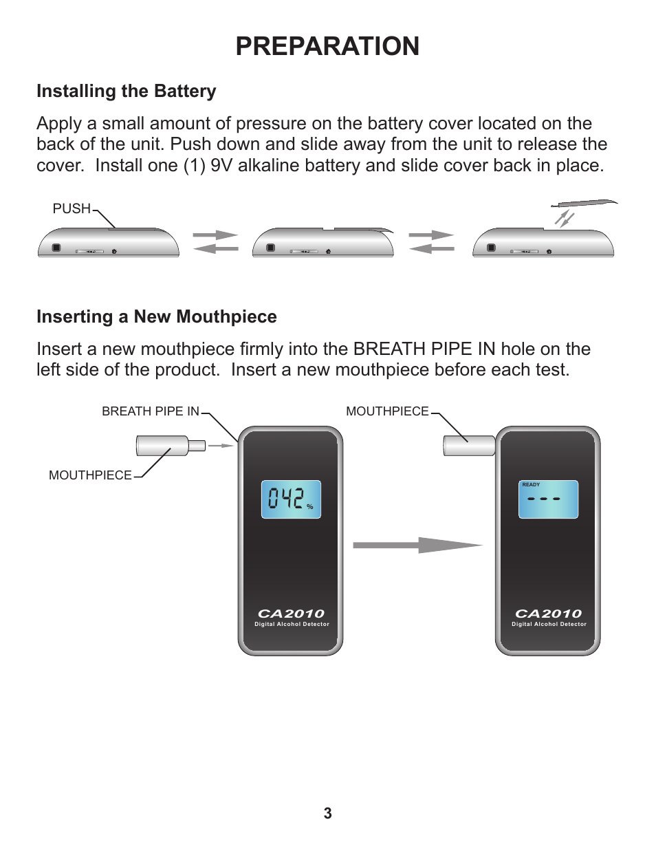 Preparation | Q3 Innovations AlcoHAWK CA2010 User Manual | Page 5 / 16