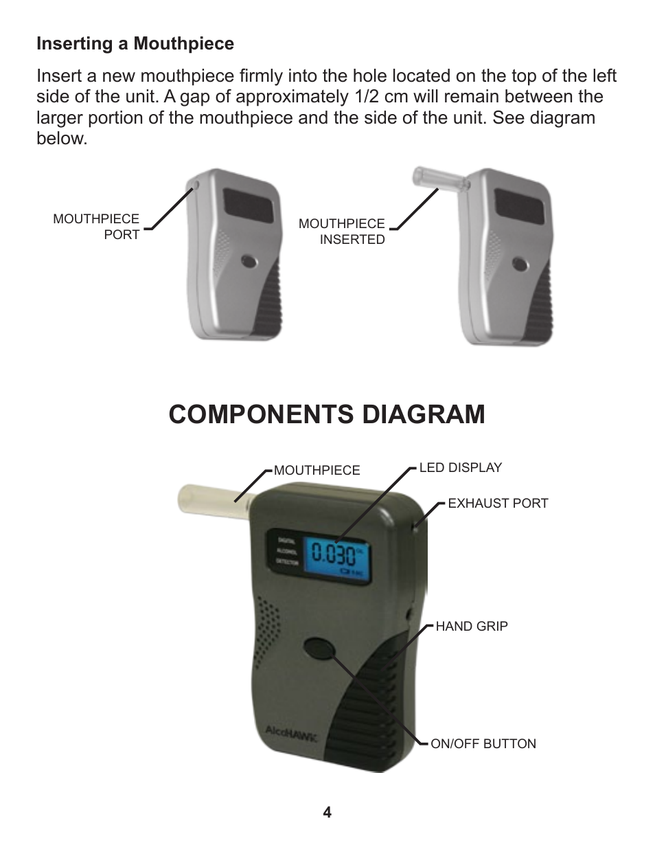 Components diagram | Q3 Innovations AlcoHAWK ELITE User Manual | Page 6 / 16