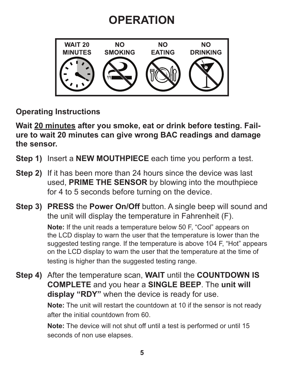 Operation | Q3 Innovations AlcoHAWK ELITE User Manual | Page 7 / 16