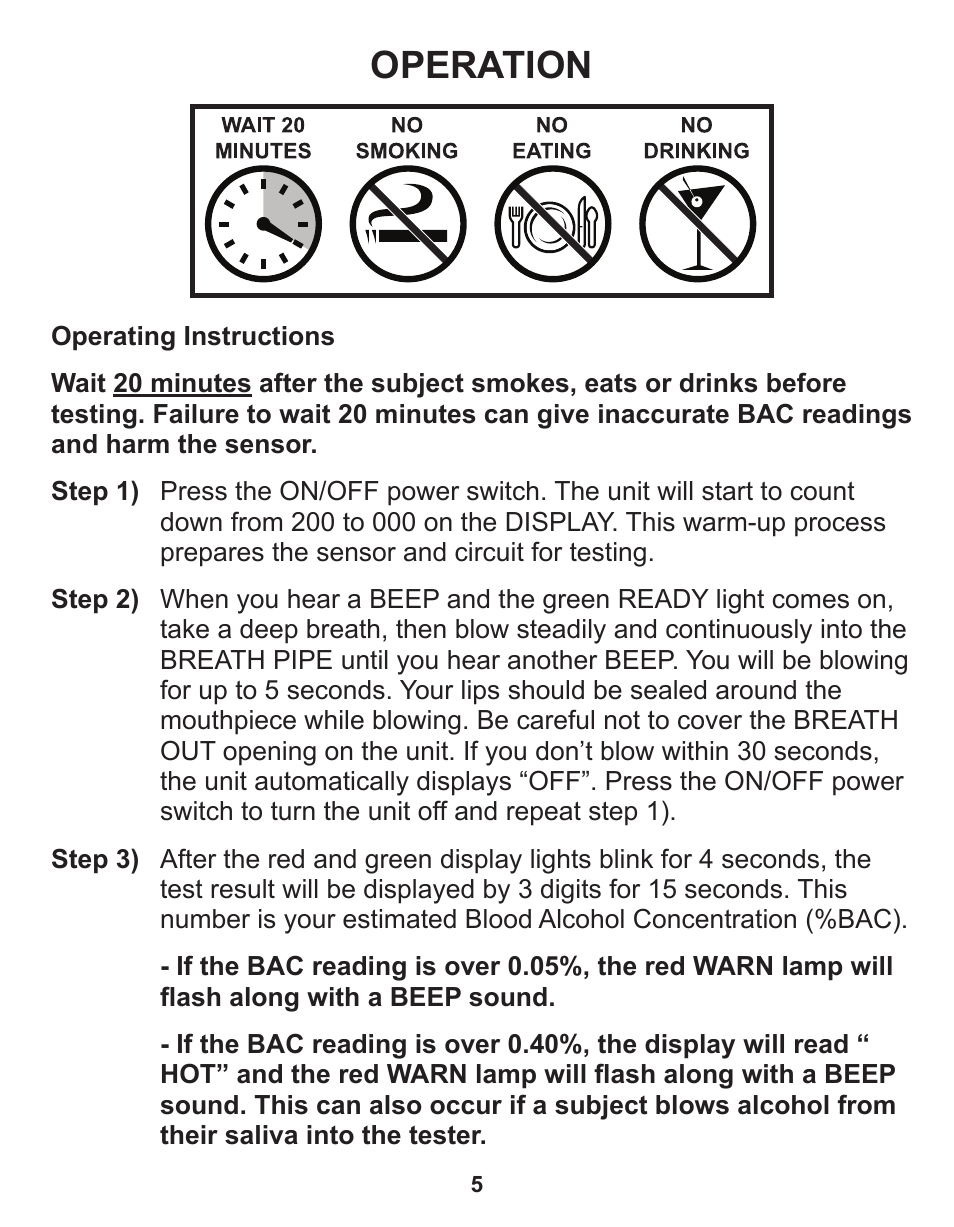 Operation | Q3 Innovations AlcoHAWK ABI User Manual | Page 7 / 16