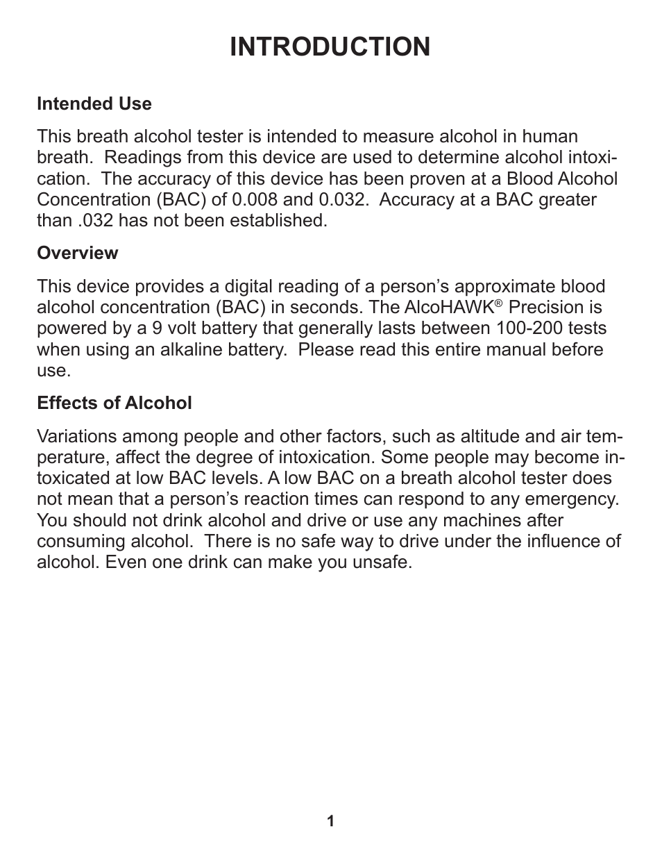 Introduction | Q3 Innovations AlcoHAWK PRECISION User Manual | Page 3 / 16