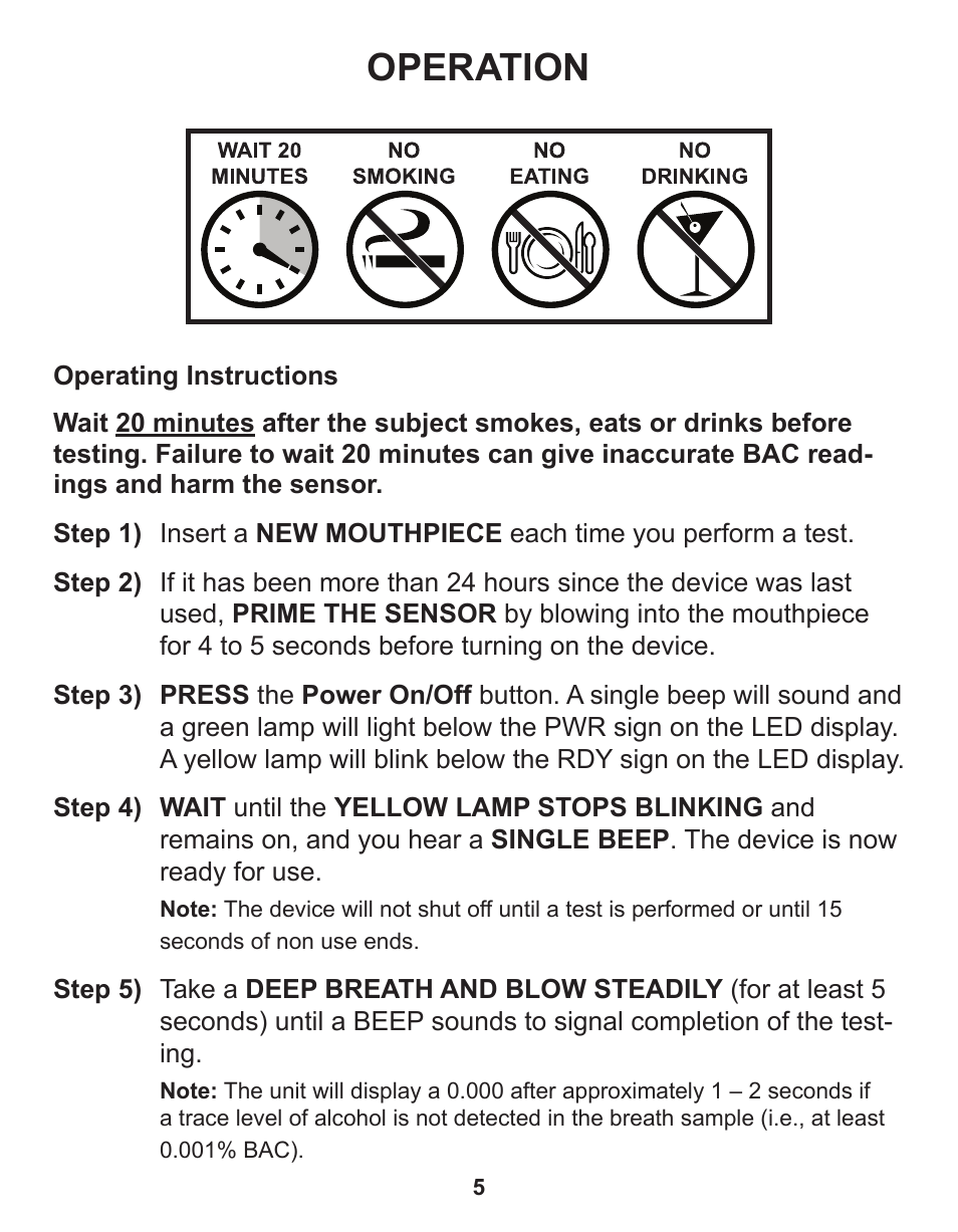 Operation | Q3 Innovations AlcoHAWK PRECISION User Manual | Page 7 / 16