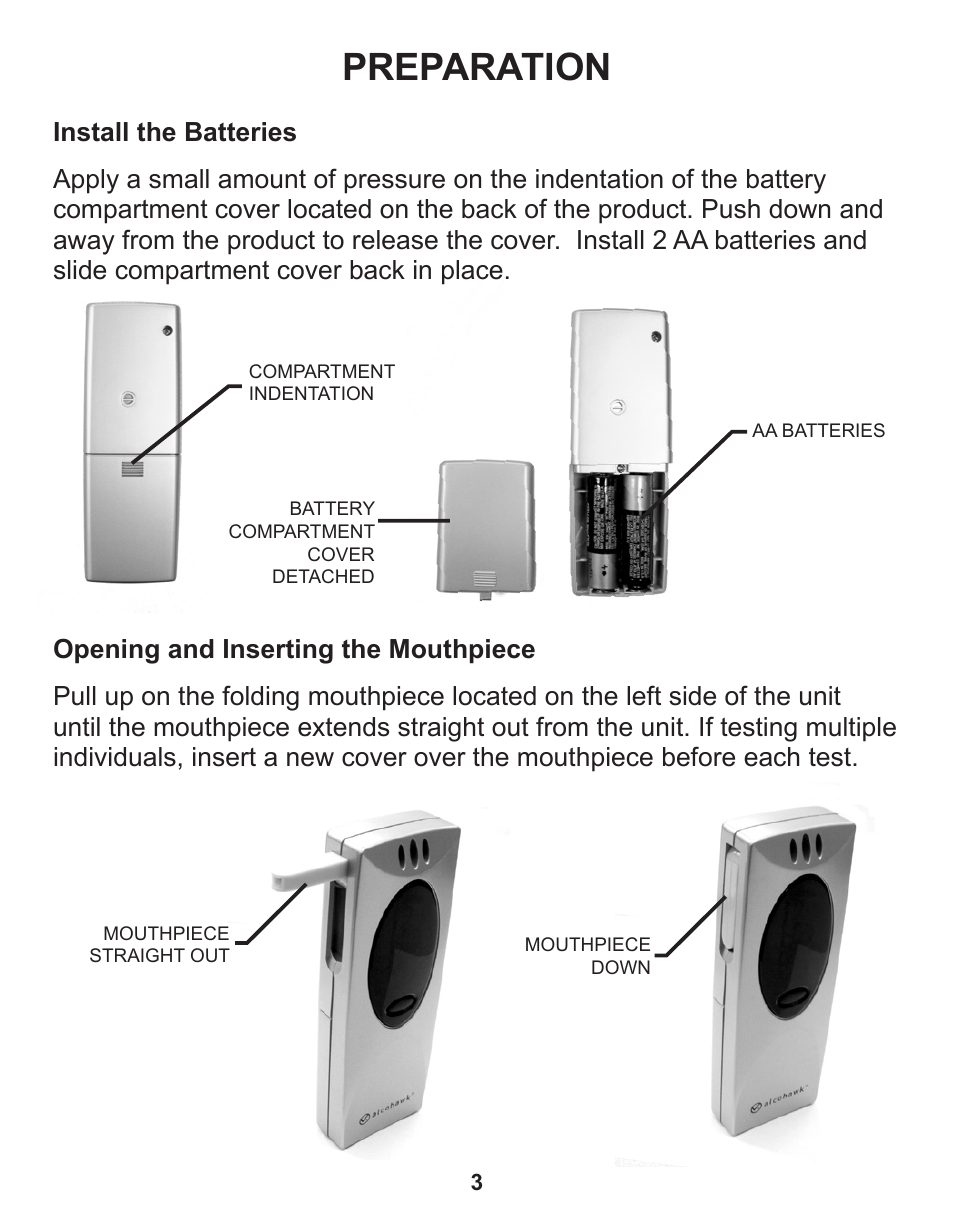 Preparation | Q3 Innovations AlcoHAWK SLIM User Manual | Page 5 / 16