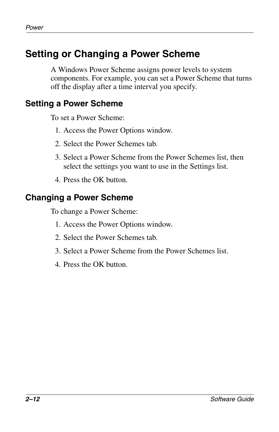Setting or changing a power scheme, Setting or changing a power scheme –12 | Compaq 285558-001 User Manual | Page 39 / 98