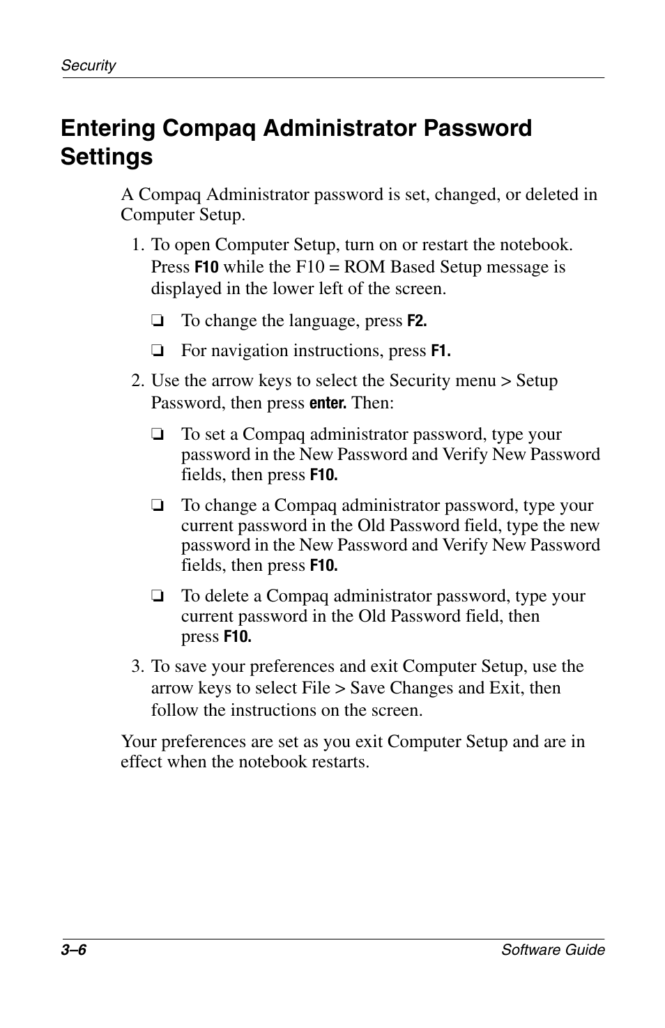 Entering compaq administrator password settings | Compaq 285558-001 User Manual | Page 49 / 98