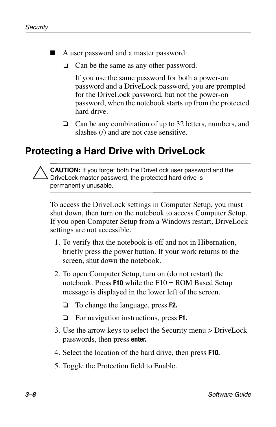 Protecting a hard drive with drivelock, Protecting a hard drive with drivelock –8 | Compaq 285558-001 User Manual | Page 51 / 98