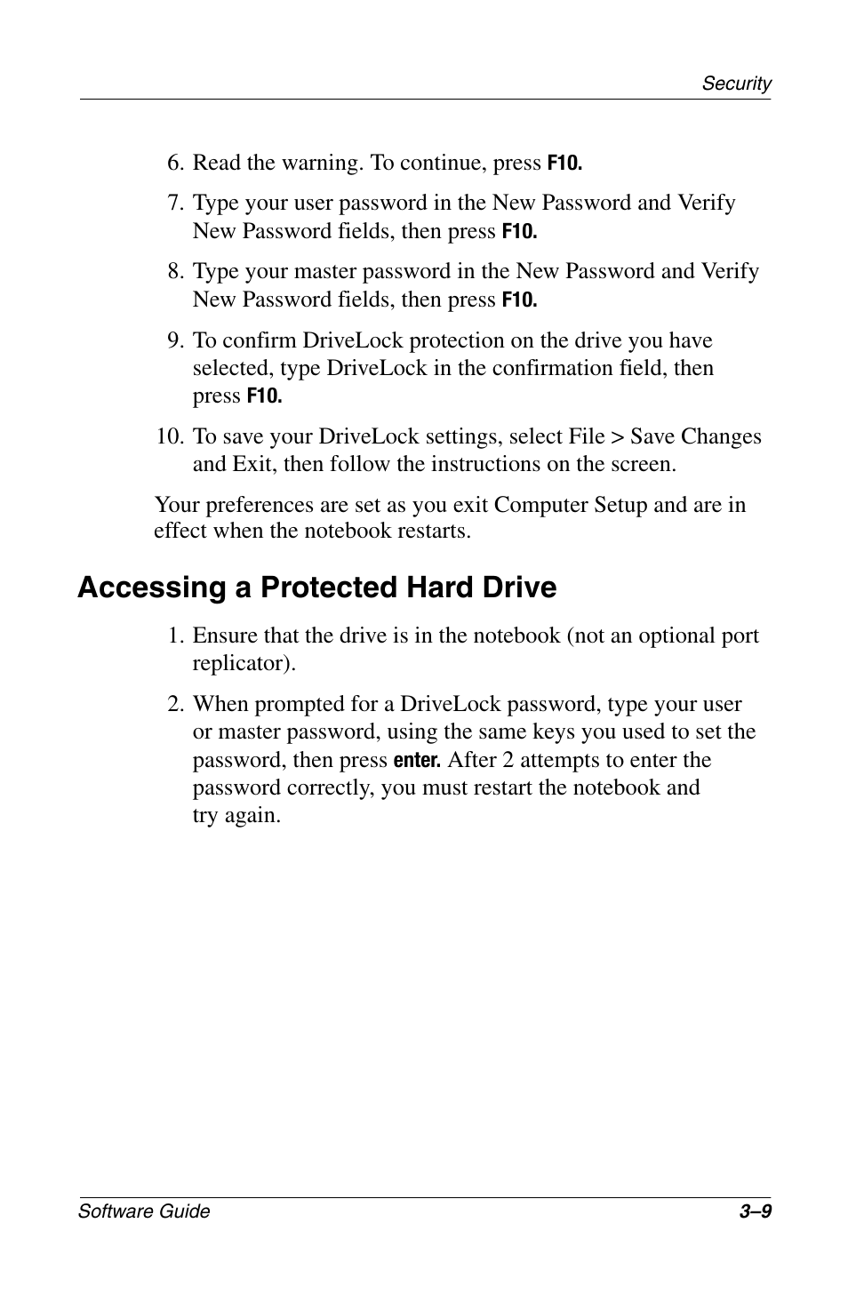 Accessing a protected hard drive, Accessing a protected hard drive –9 | Compaq 285558-001 User Manual | Page 52 / 98