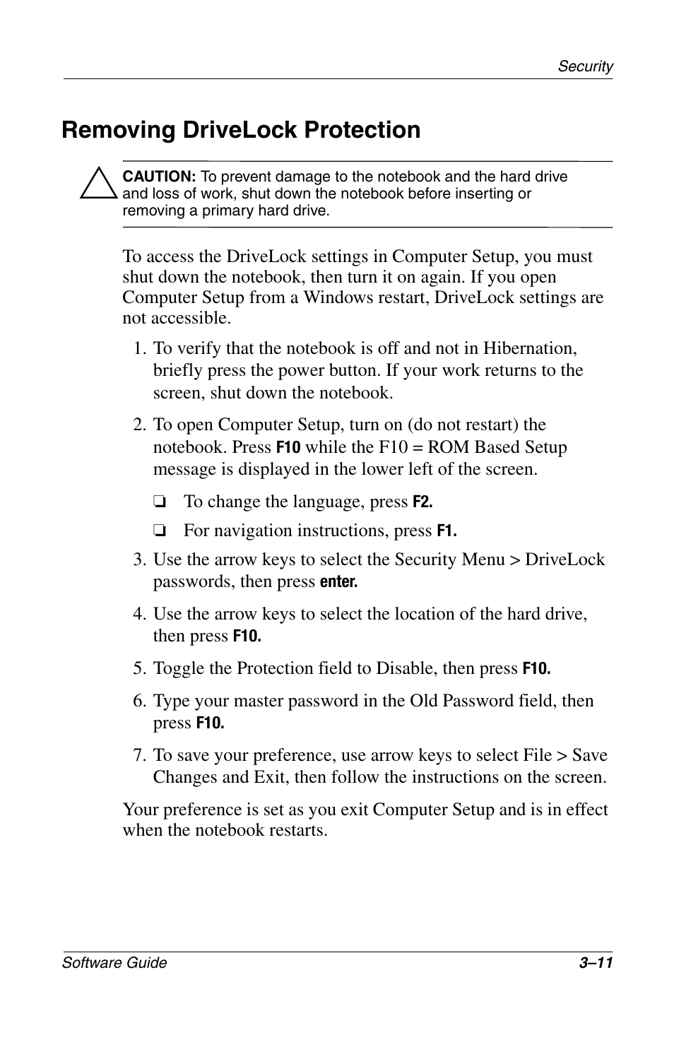 Removing drivelock protection, Removing drivelock protection –11 | Compaq 285558-001 User Manual | Page 54 / 98