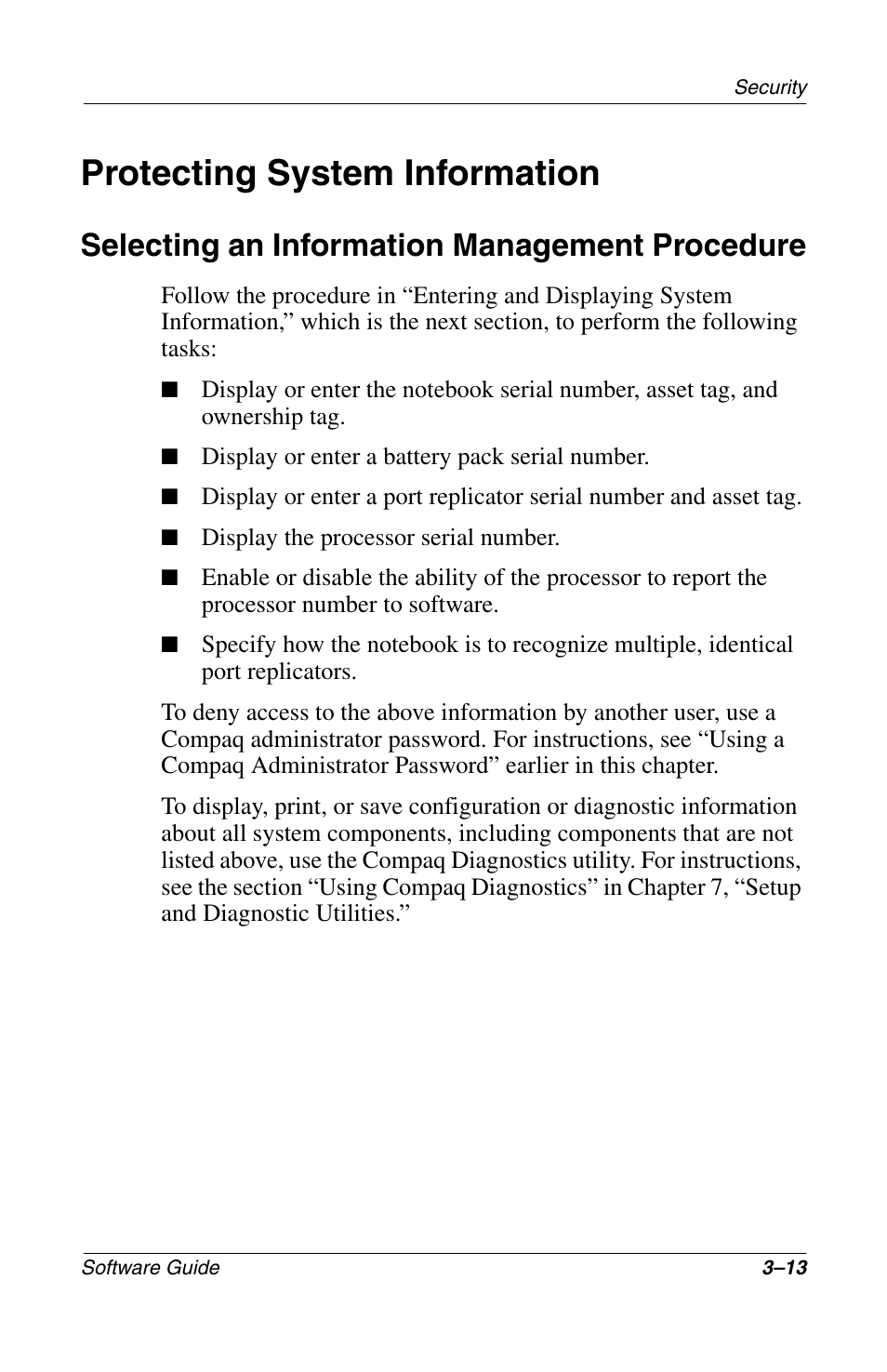 Protecting system information, Selecting an information management procedure, Protecting system information –13 | Compaq 285558-001 User Manual | Page 56 / 98
