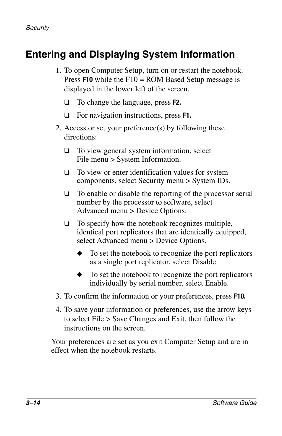 Entering and displaying system information, Entering and displaying system information –14 | Compaq 285558-001 User Manual | Page 57 / 98
