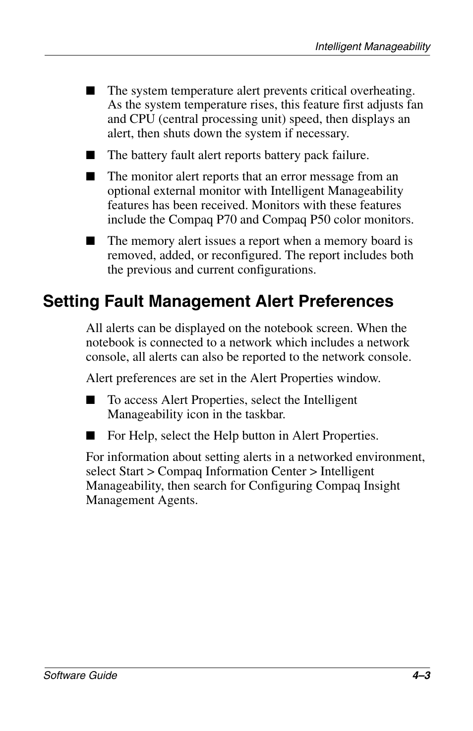Setting fault management alert preferences, Setting fault management alert preferences –3 | Compaq 285558-001 User Manual | Page 61 / 98