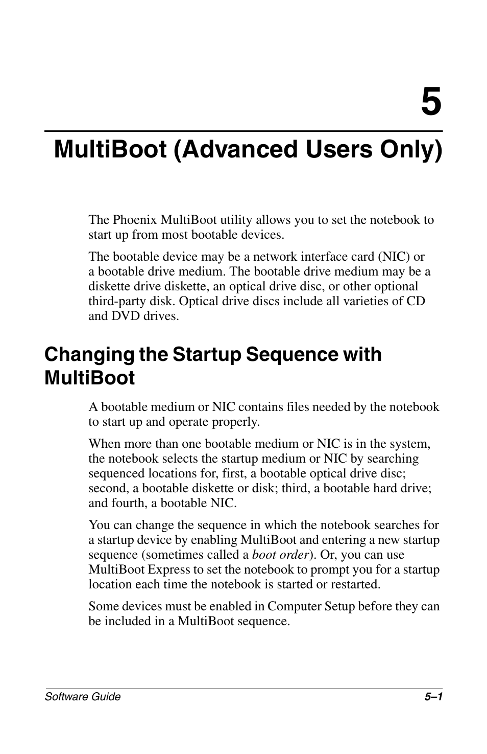 Multiboot (advancedusersonly), Changing the startup sequence with multiboot, Multiboot (advanced users only) | Changing the startup sequence with multiboot –1, Changing, Startup, Sequence, With multiboot | Compaq 285558-001 User Manual | Page 62 / 98