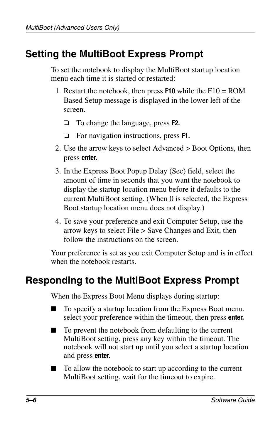 Setting the multiboot express prompt, Responding to the multiboot express prompt | Compaq 285558-001 User Manual | Page 67 / 98