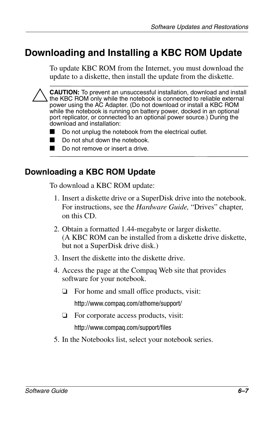 Downloading and installing a kbc rom update, Downloading and installing a kbc rom update –7 | Compaq 285558-001 User Manual | Page 74 / 98