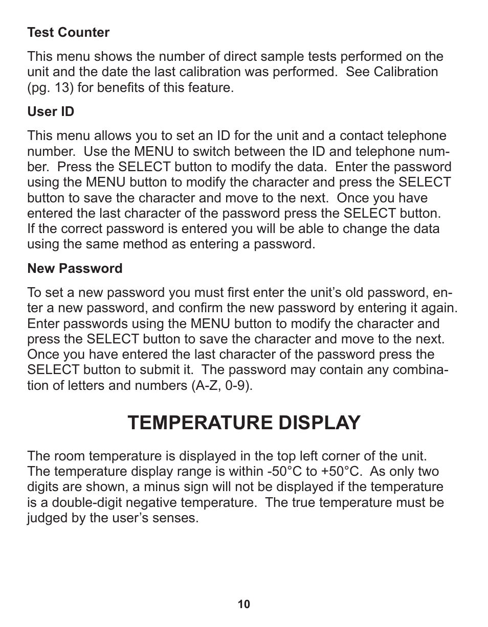 Temperature display | Q3 Innovations AlcoHAWK PT750 User Manual | Page 12 / 20