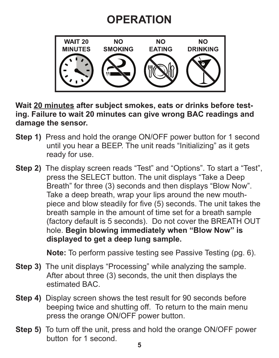 Operation | Q3 Innovations AlcoHAWK PT750 User Manual | Page 7 / 20