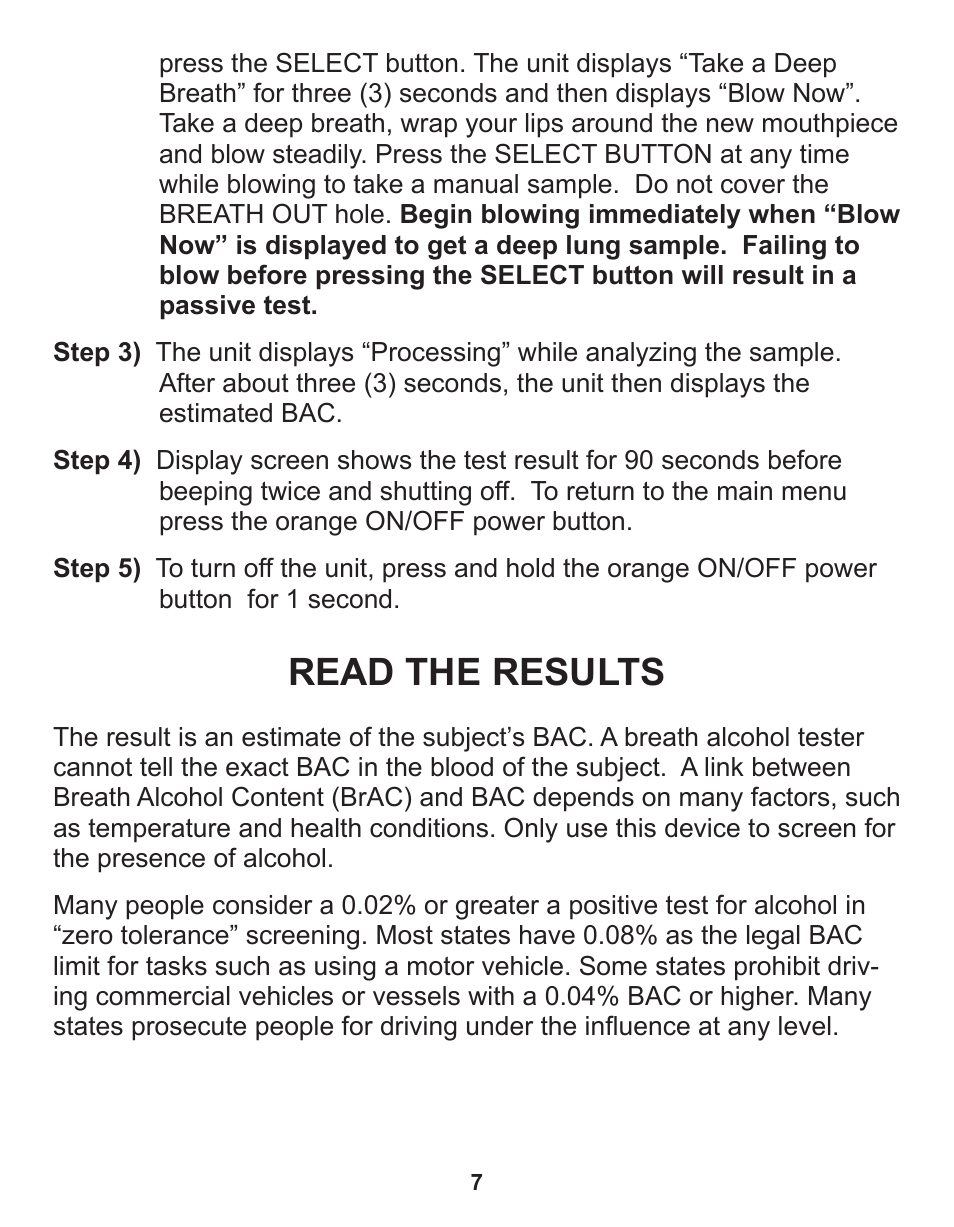 Read the results | Q3 Innovations AlcoHAWK PT750 User Manual | Page 9 / 20