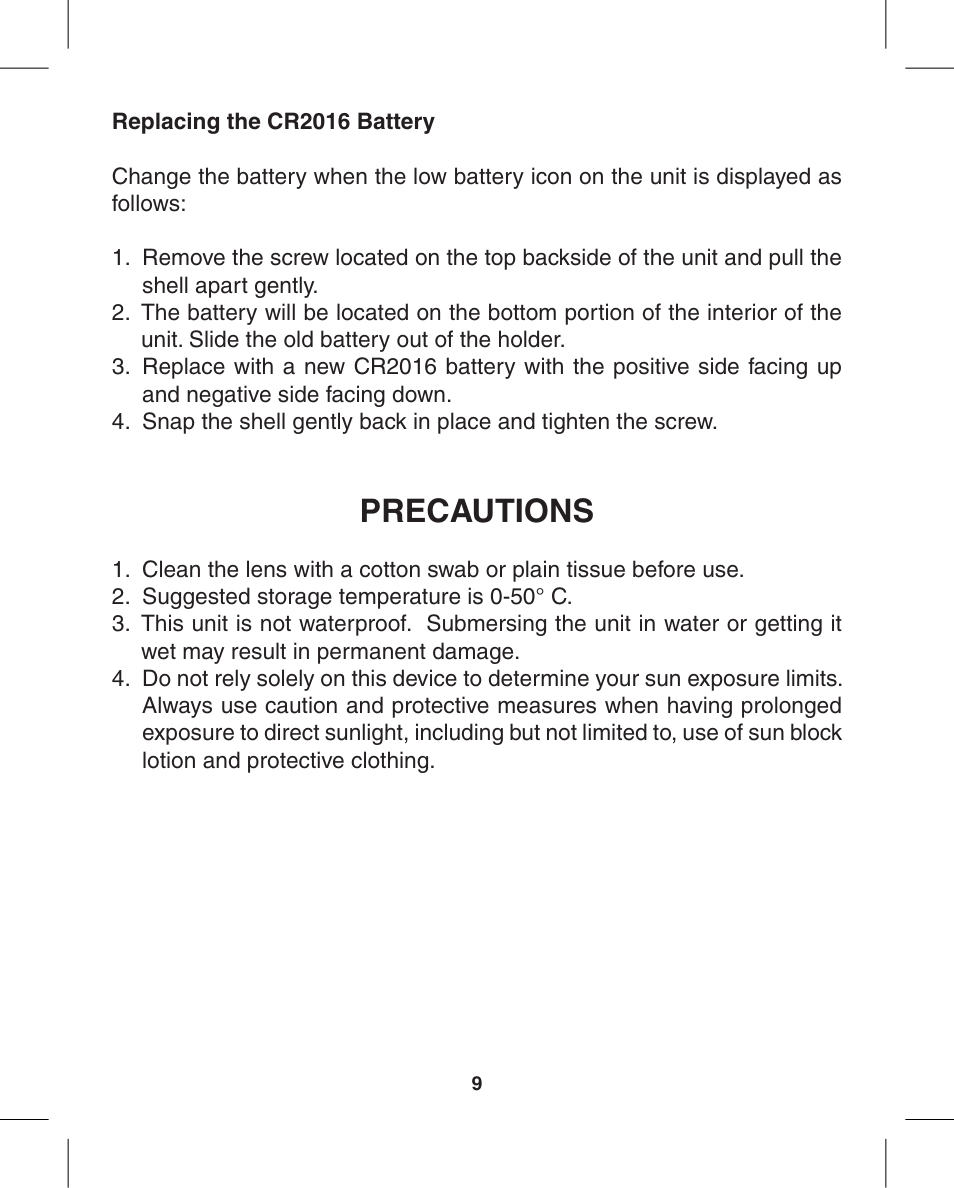 Precautions | Q3 Innovations UV HAWK User Manual | Page 11 / 16