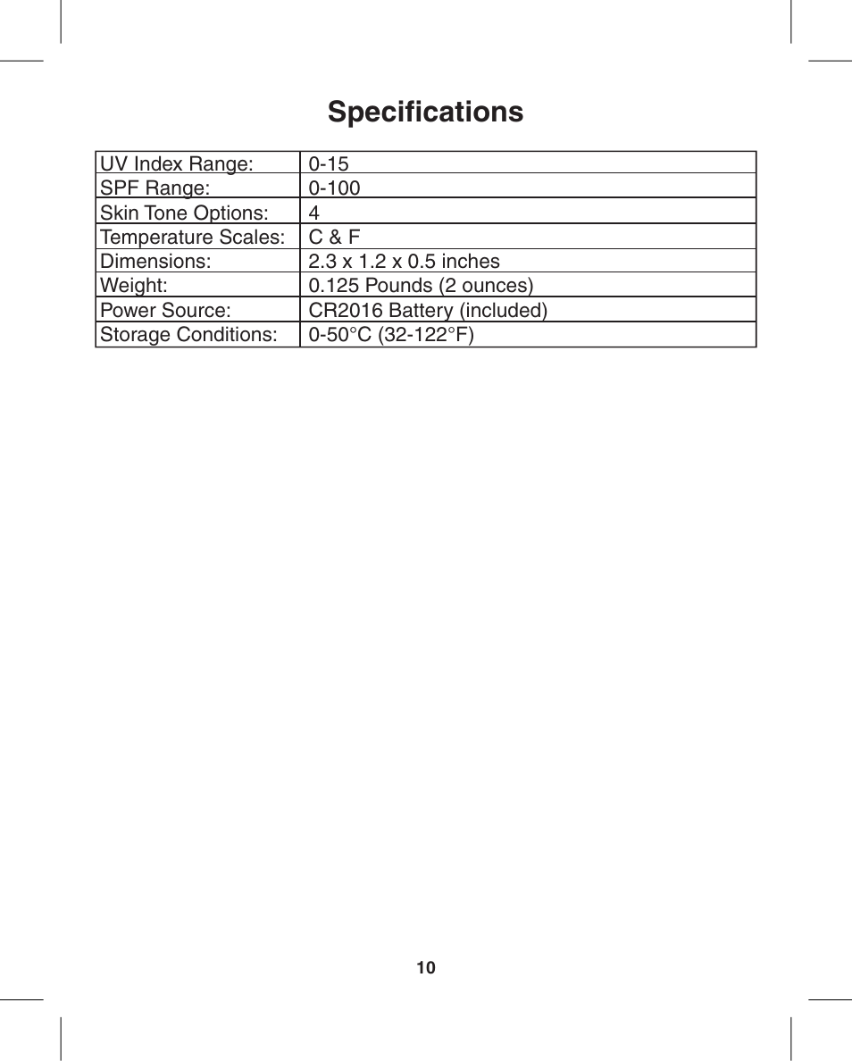 Speciﬁcations | Q3 Innovations UV HAWK User Manual | Page 12 / 16