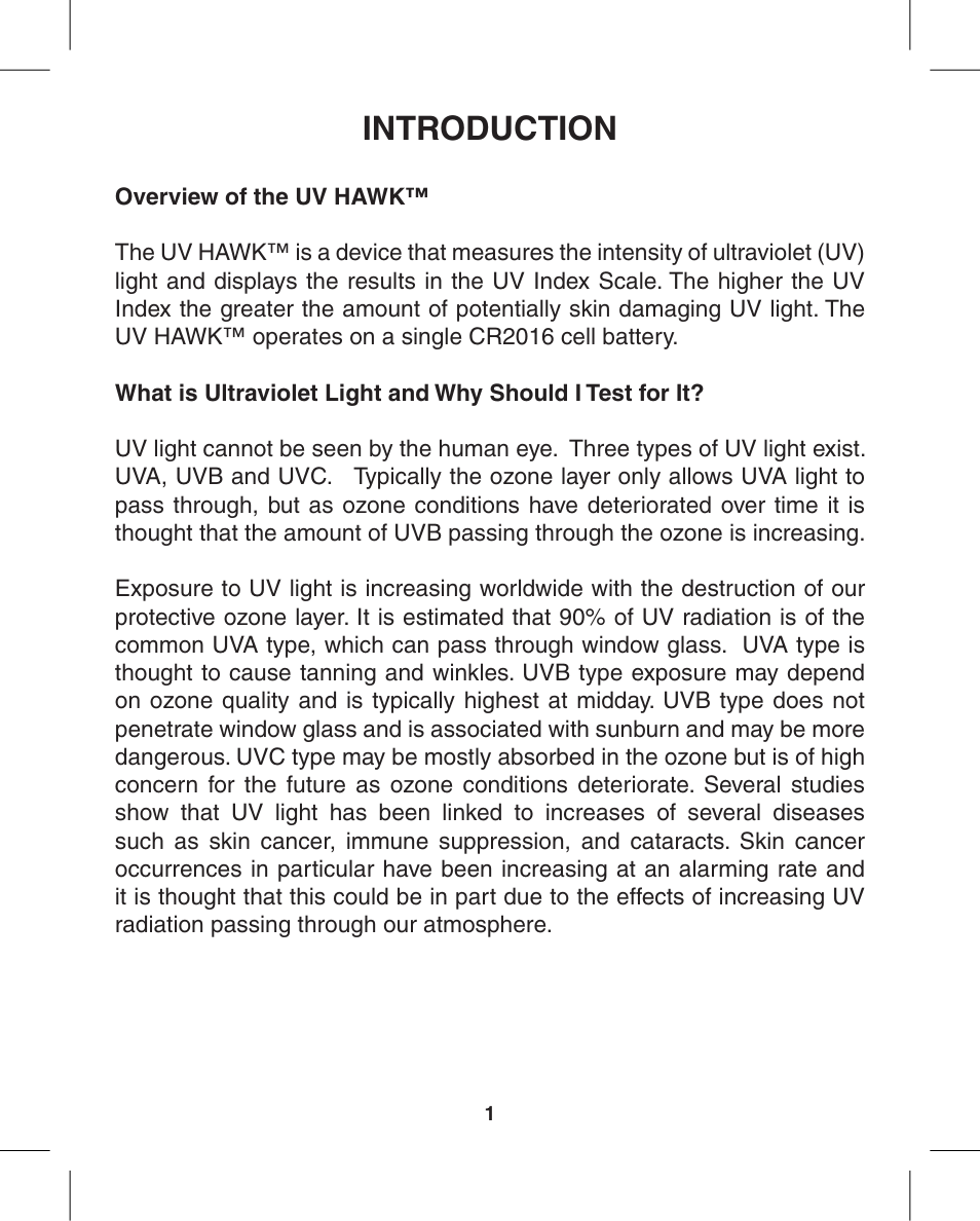 Introduction | Q3 Innovations UV HAWK User Manual | Page 3 / 16