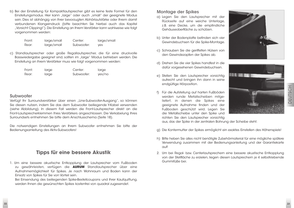Tipps für eine bessere akustik | Quadral AURUM VIII User Manual | Page 12 / 29