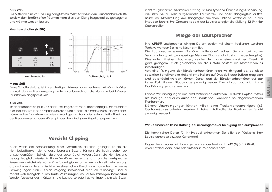 Vorsicht clipping, Pflege der lautsprecher | Quadral AURUM VIII User Manual | Page 14 / 29
