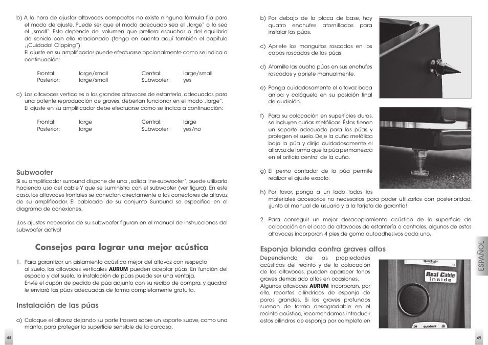 Consejos para lograr una mejor acústica | Quadral AURUM VIII User Manual | Page 25 / 29