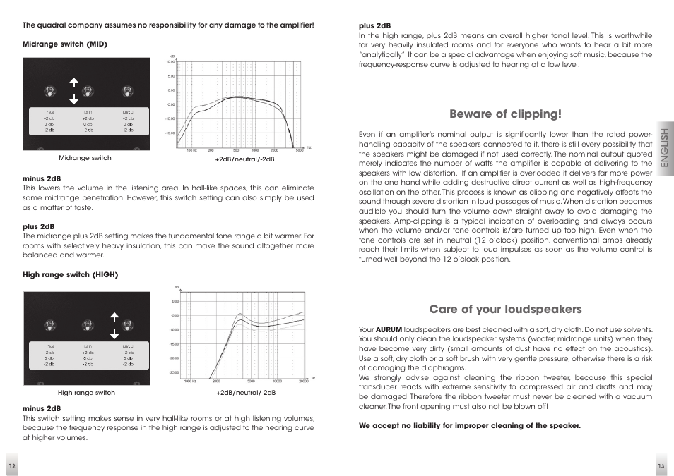 Beware of clipping, Care of your loudspeakers | Quadral AURUM VIII User Manual | Page 7 / 29