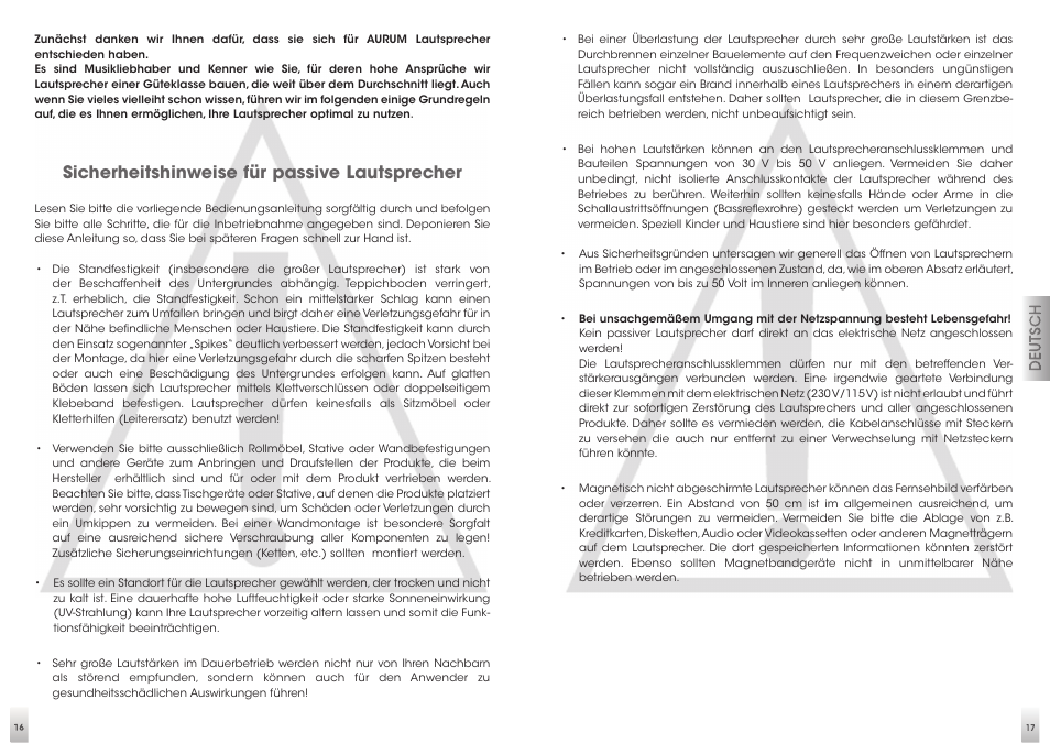 Sicherheitshinweise für passive lautsprecher | Quadral AURUM VIII User Manual | Page 9 / 29