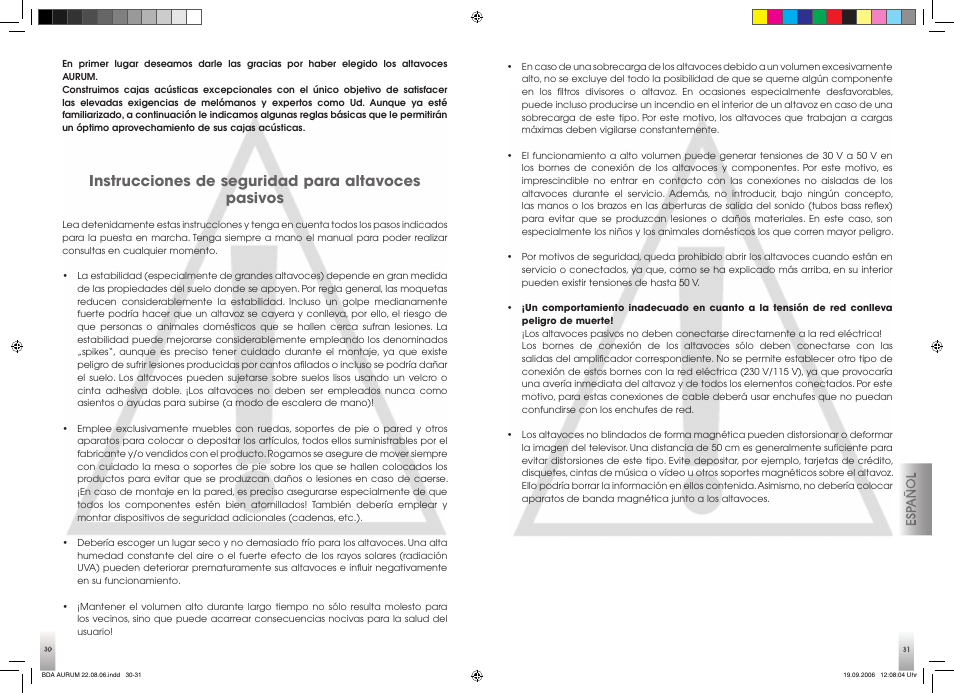 Instrucciones de seguridad para altavoces pasivos | Quadral AURUM VII User Manual | Page 16 / 21