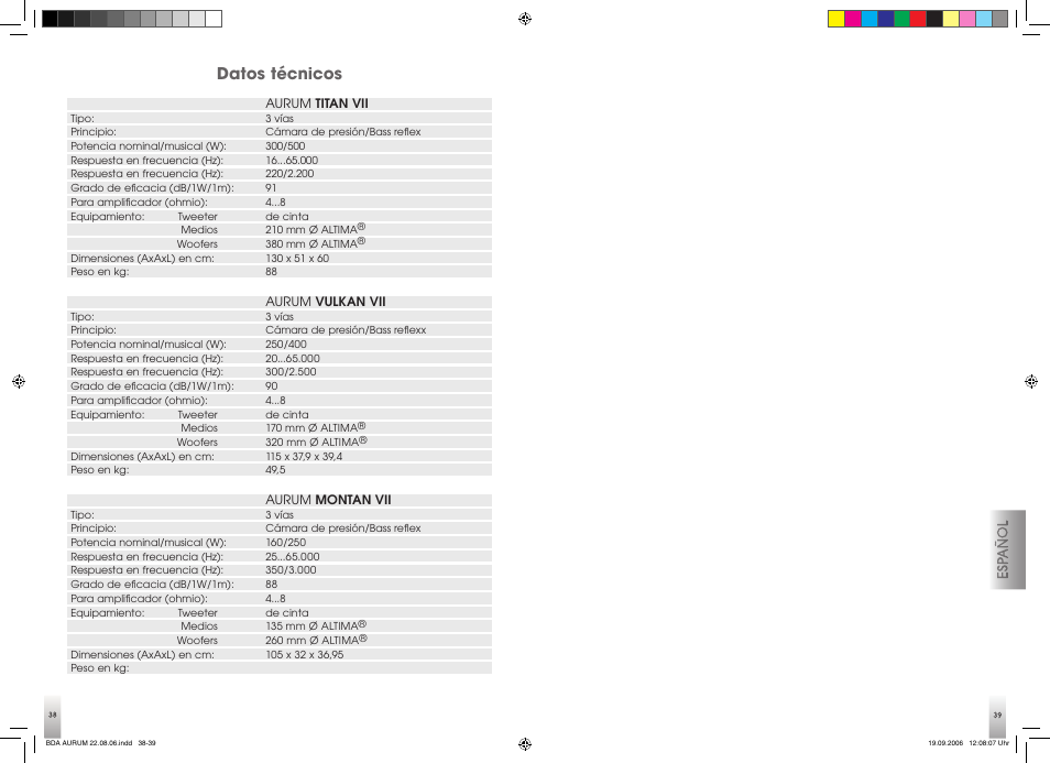 Datos técnicos | Quadral AURUM VII User Manual | Page 20 / 21