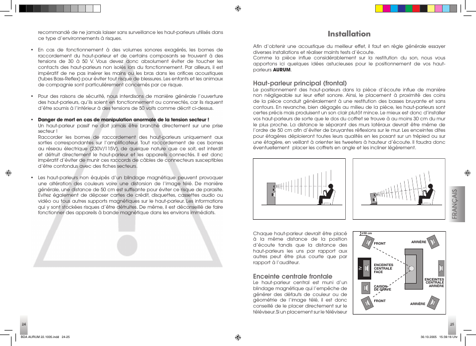 Installation, Haut-parleur principal (frontal), Enceinte centrale frontale | Quadral AURUM 170 User Manual | Page 13 / 23