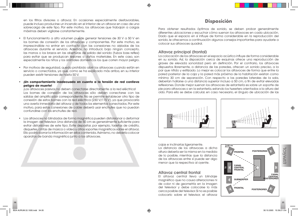 Disposición, Altavoz principal (frontal), Altavoz central frontal | Quadral AURUM 170 User Manual | Page 18 / 23