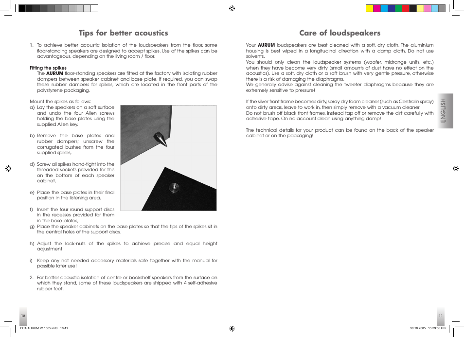 Tips for better acoustics, Care of loudspeakers | Quadral AURUM 170 User Manual | Page 6 / 23