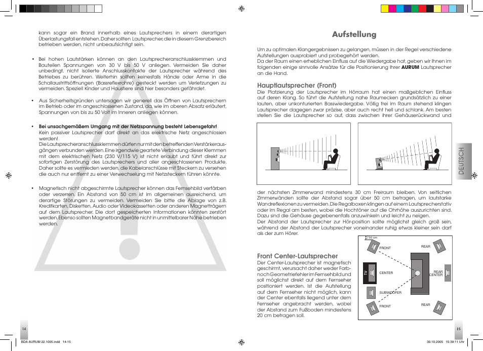 Aufstellung, Hauptlautsprecher (front), Front center-lautsprecher | Quadral AURUM 170 User Manual | Page 8 / 23