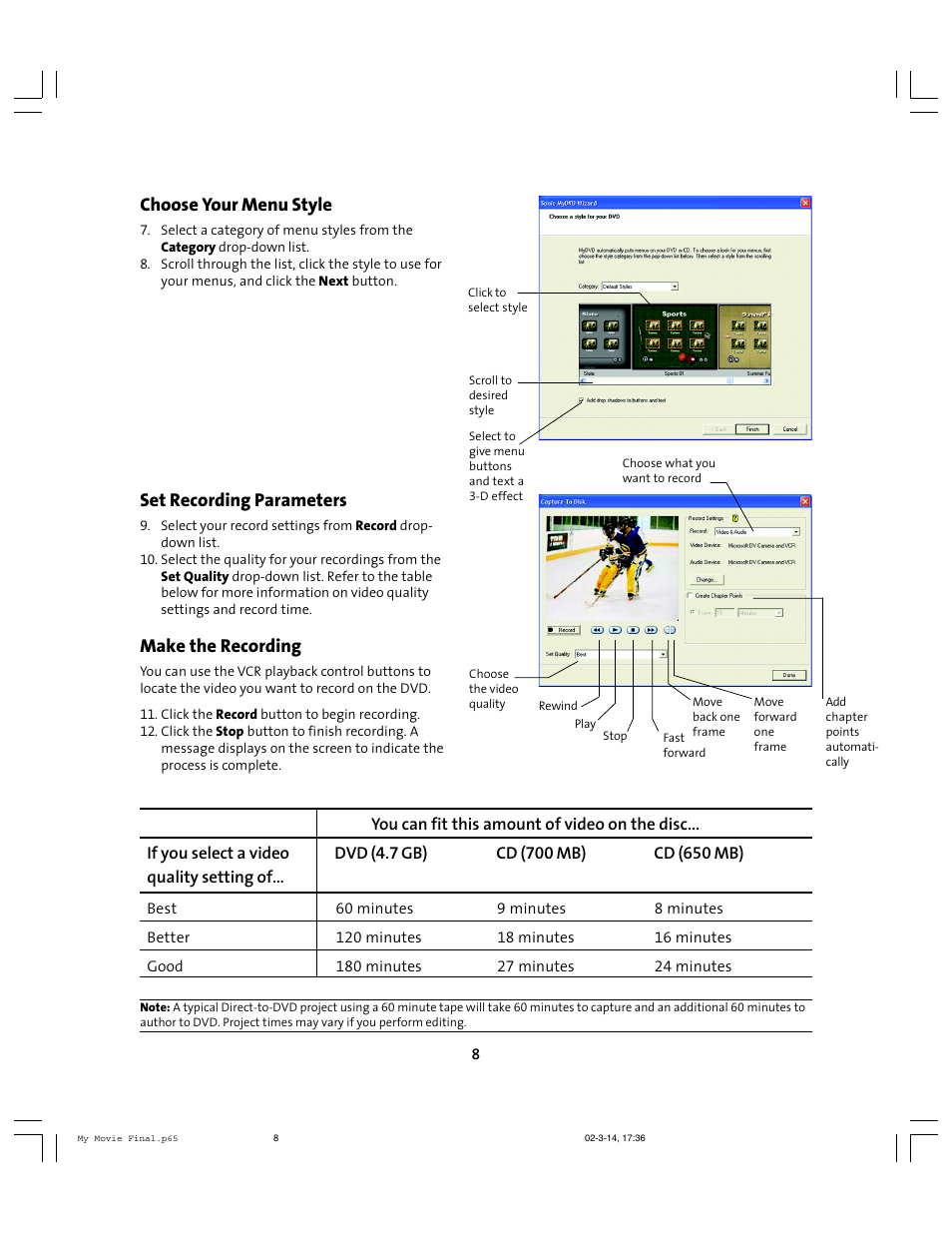 Choose your menu style, Set recording parameters, Make the recording | Compaq 6010AP User Manual | Page 8 / 16