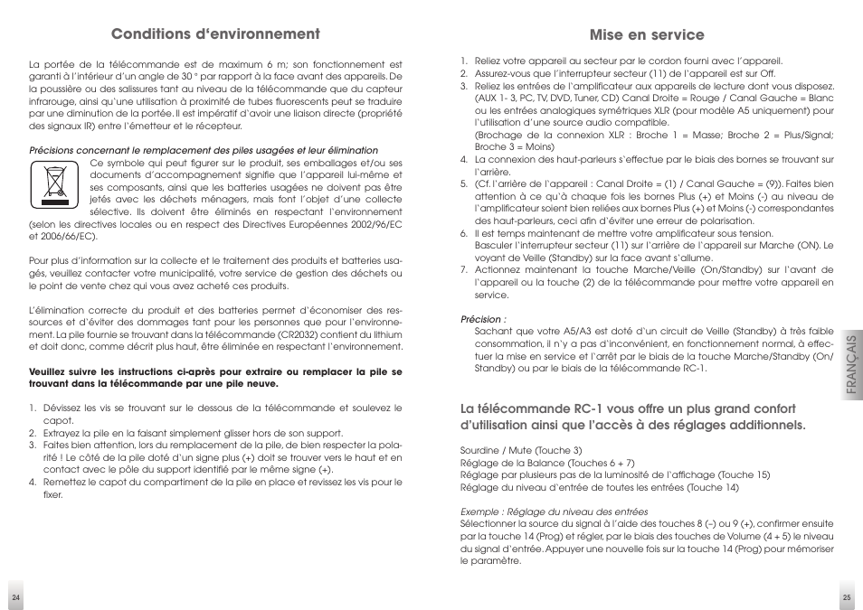 Conditions d‘environnement, Mise en service | Quadral AURUM A5 User Manual | Page 13 / 19