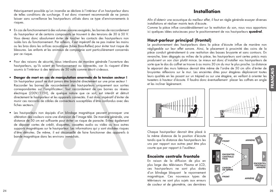 Installation, Français, Haut-parleur principal (frontal) | Enceinte centrale frontale | Quadral ALLGEMEIN User Manual | Page 13 / 23