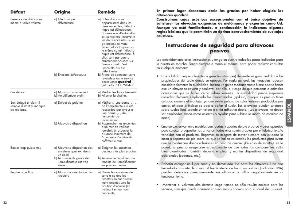 Instrucciones de seguridad para altavoces pasivos | Quadral ALLGEMEIN User Manual | Page 17 / 23