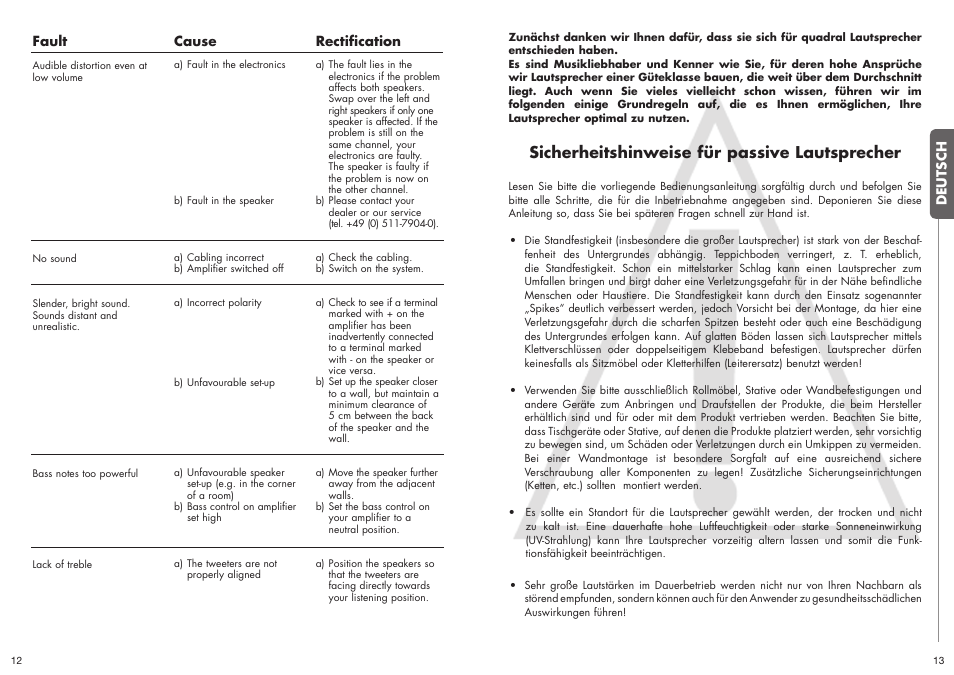 Sicherheitshinweise für passive lautsprecher | Quadral ALLGEMEIN User Manual | Page 7 / 23