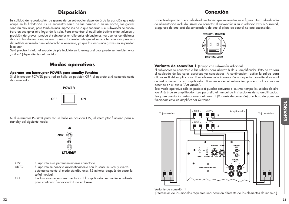 Conexión, Disposición, Modos operativos | Quadral SUBWOOFER User Manual | Page 17 / 21