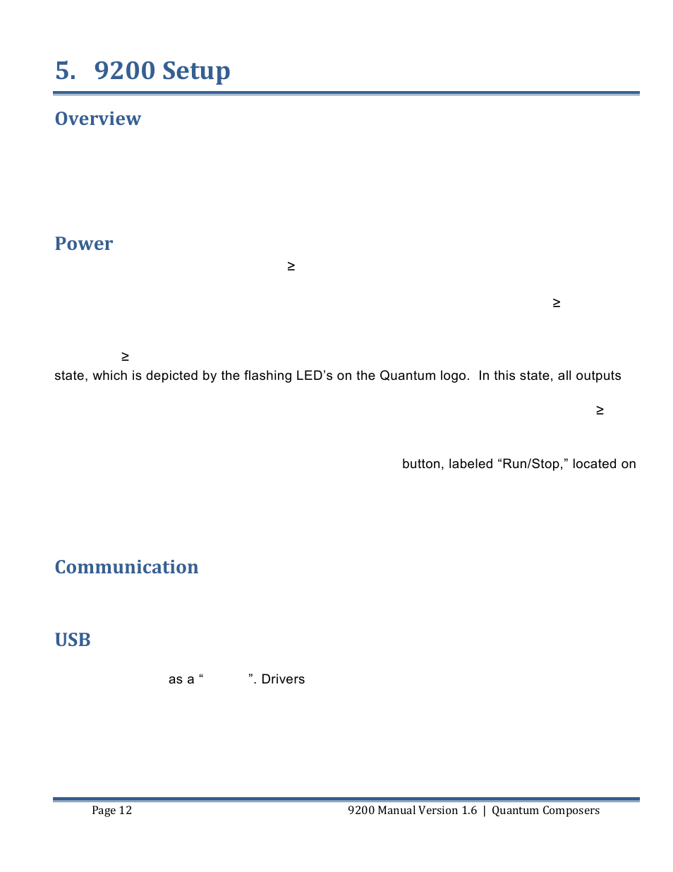 9200 setup, Verview, Ower | Ommunication, Overview, Power, Communication | Quantum Composers 9200 Series User Manual | Page 12 / 58