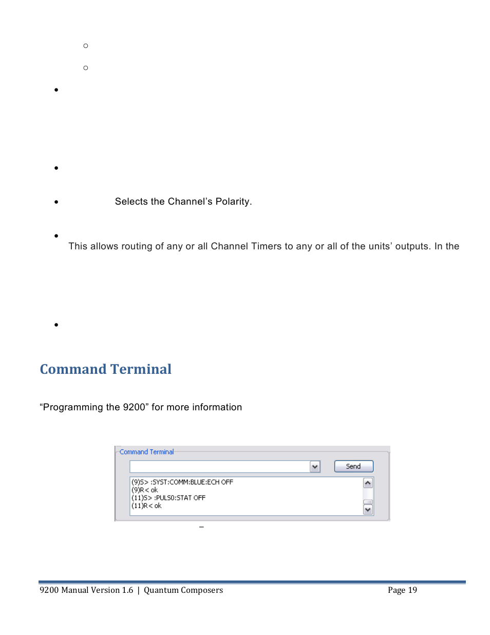 Ommand, Erminal, Command terminal | Quantum Composers 9200 Series User Manual | Page 19 / 58