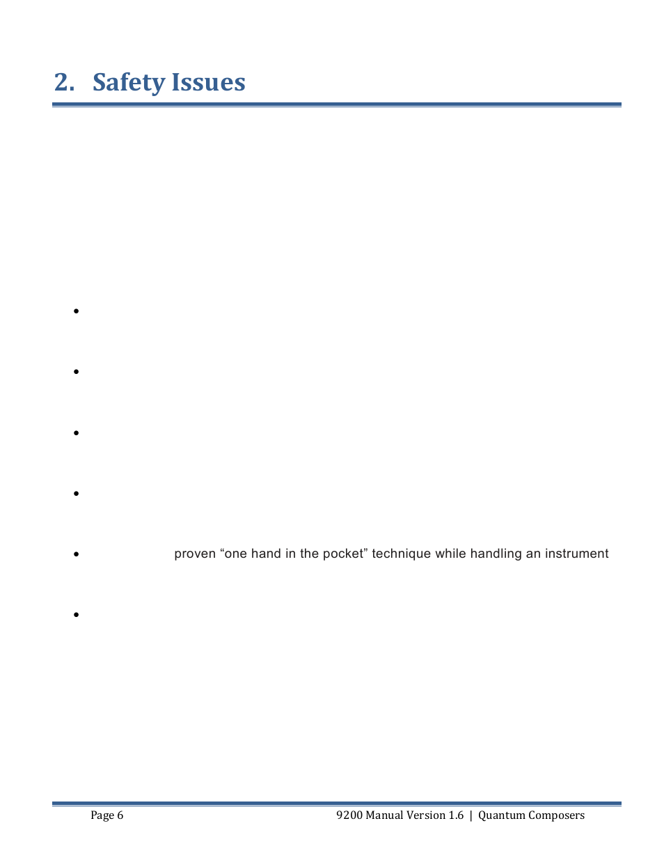 Safety issues | Quantum Composers 9200 Series User Manual | Page 6 / 58